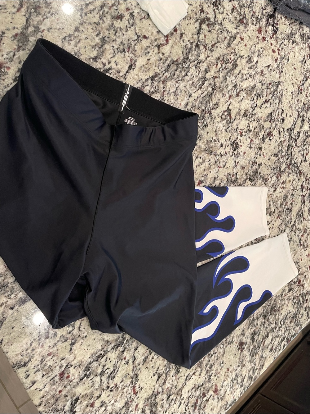 Nordstrom Black Leggings with White & Blue Flame Detail